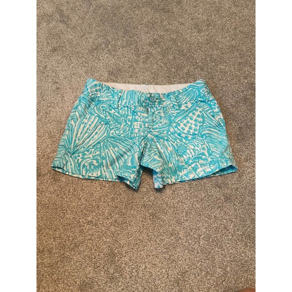 Lilly Pulitzer Callahan Shorts Size 2 Blue Turquoise Shell Print Cotton - Picture 1 of 4